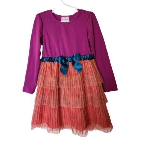 Hanna Andersson Dress Tulle Sparkle Purple Ruffle Bow size 110 size 5 Years - Picture 2 of 7